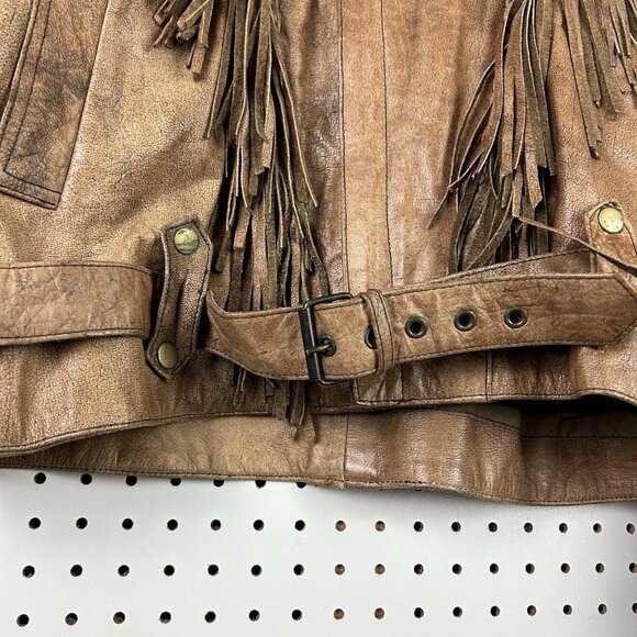 Manzoor Genuine Leather Biker Jacket 48 Brown Fringes Motorcycle Cowboy Western - Picture 5 of 10